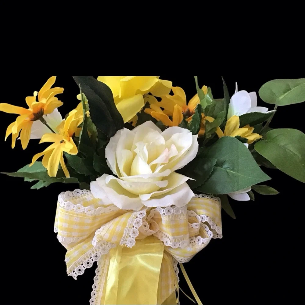 Artificial Floral Bouquet Arrangement Yellow White 15”